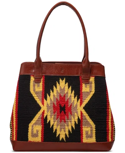 Écotorie Gatlin Leather Woven Aztec-print Shoulder Bag In Cognac