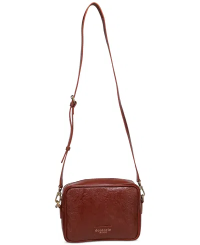 Écotorie Knoxville Floral-embossed Adjustable Leather Crossbody Bag In Cognac