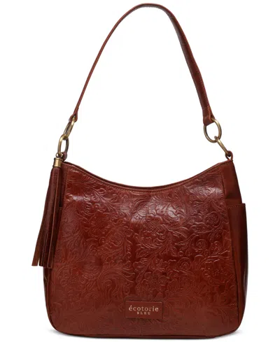 Écotorie Lenor Embossed Floral Leather Shoulder Bag In Cognac
