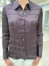 Ecru Bacall Satin Burnout Shirt In Deep Plum In Brown