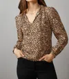 ECRU CHASTAIN BLOUSE WITH BEADED TIES IN CLASSIC ANIMAL