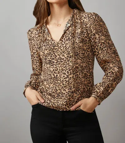 Ecru Chastain Blouse With Beaded Ties In Classic Animal In Brown