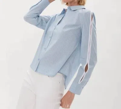 Ecru Davis Shirt With Twill Tape Detail In Blue Stripe