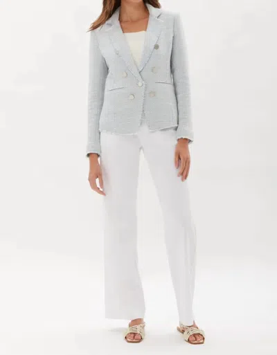 Ecru Double Breasted Tweed Blazer In Blue/white