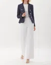 Ecru Double Breasted Tweed Blazer In Navy/white In Multi