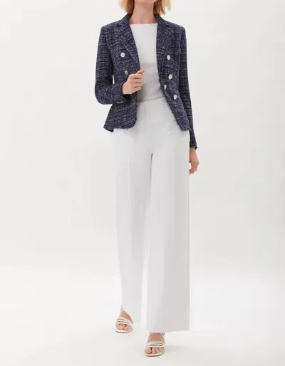 Ecru Double Breasted Tweed Blazer In Navy/white In Multi