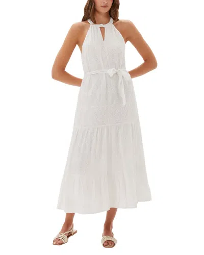 Ecru Embroidered Halter Dress In White