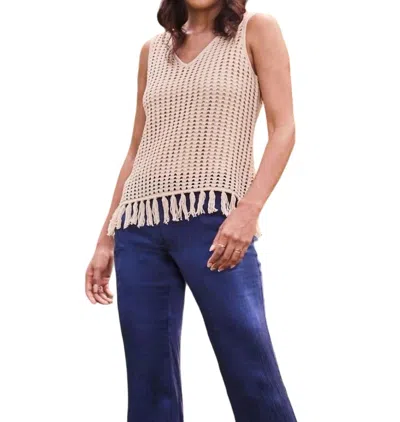 Ecru Fringe Tank Top In Raffia In Neutral