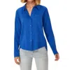 Ecru Hepburn Roll Sleeve Shirt In Washed Cobalt In Multi
