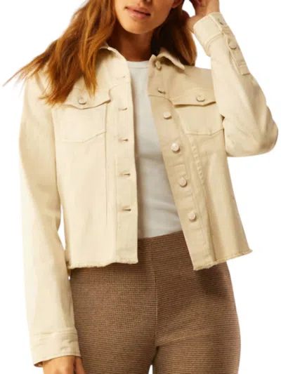 Ecru Jean Jacket With Fray Hem In Sandstone In Silver