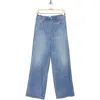 Ecru Jean Printed French Terry Wide Leg Pants In Indigo Wash