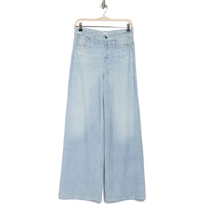 Ecru Jean Printed Real Waistband French Terry Wide Leg Pants In Light Wash
