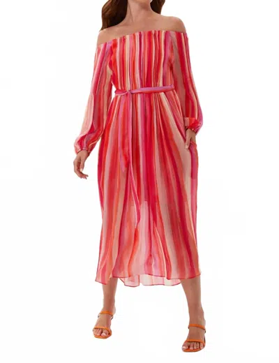 Ecru Lawrence Off The Shoulder Dress In Efflorescent In Red