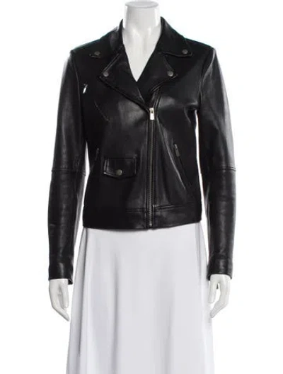 Pre-owned Ecru Leather Biker Jacket In Black