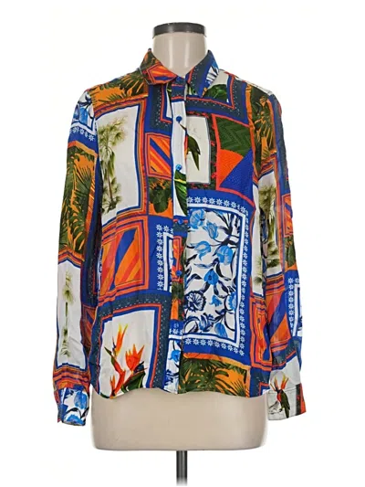 Pre-owned Ecru Long Sleeve Blouse In Blue
