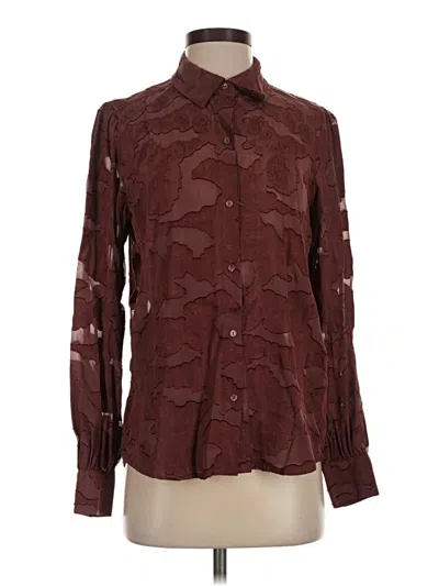 Pre-owned Ecru Long Sleeve Blouse In Burgundy