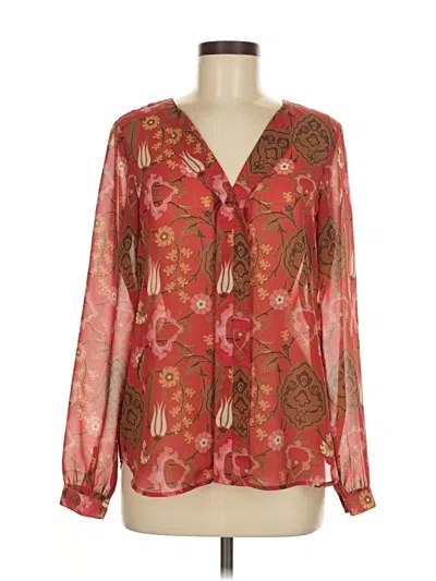Pre-owned Ecru Long Sleeve Blouse In Red