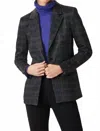 Ecru Long Sleeve Park Avenue Stretch Blazer In Black Windowpane In Black