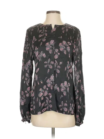 Pre-owned Ecru Long Sleeve Silk Top Black Mock Neckline Tops