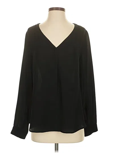 Pre-owned Ecru Long Sleeve Silk Top Black Open Neckline Tops