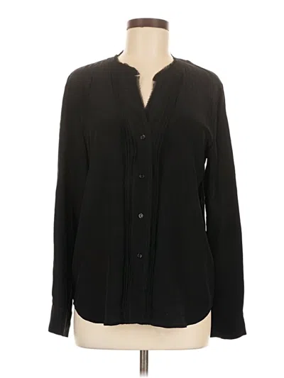 Pre-owned Ecru Long Sleeve Silk Top Black Open Neckline Tops