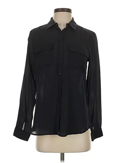 Pre-owned Ecru Long Sleeve Silk Top Black Tie Neck Tops