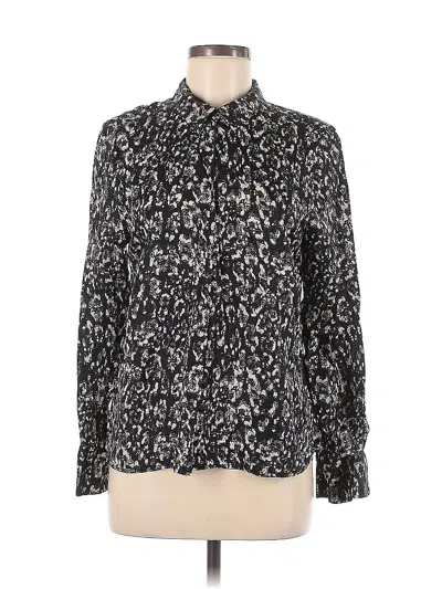 Pre-owned Ecru Long Sleeve Silk Top Blue Animal Print Pattern Tie Neck Tops