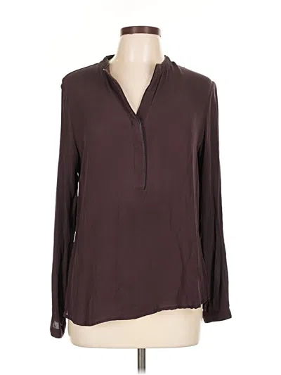 Pre-owned Ecru Long Sleeve Silk Top Brown Open Neckline Tops