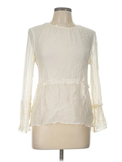 Pre-owned Ecru Long Sleeve Silk Top Ivory Mock Neckline Tops In White
