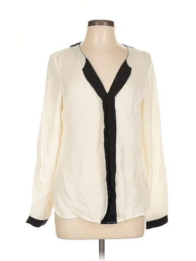 Pre-owned Ecru Long Sleeve Silk Top Ivory Plunge Neckline Tops In White