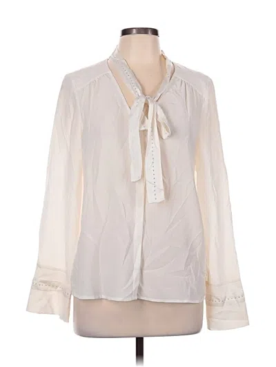 Pre-owned Ecru Long Sleeve Silk Top Ivory Tie Neck Tops