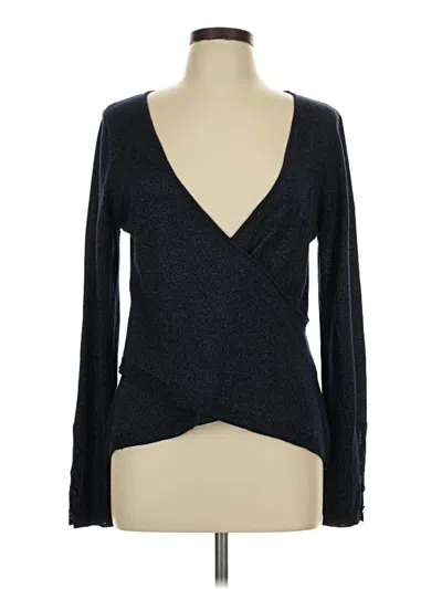 Pre-owned Ecru Long Sleeve Top Black Plunge Neckline Tops