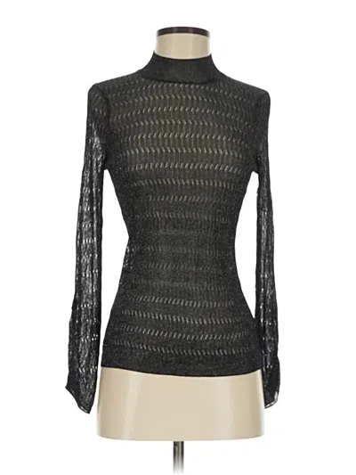 Pre-owned Ecru Long Sleeve Top Black Turtleneck Tops