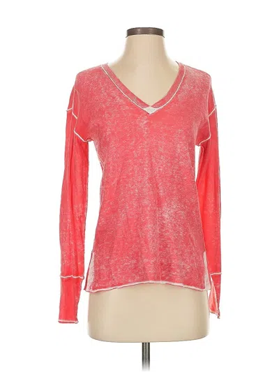 Pre-owned Ecru Long Sleeve Top Red V Neck Tops