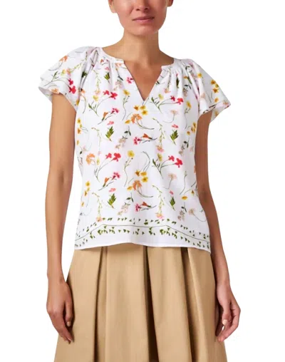 Ecru Loren Flutter Sleeve Top In Bloom In Multi