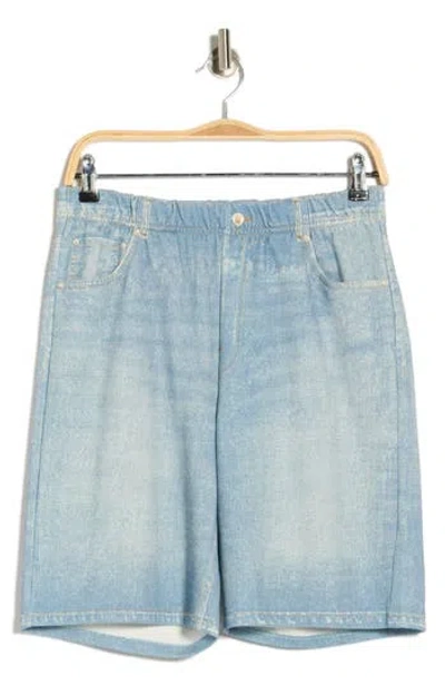 Ecru Mirage Denim Printed French Terry Shorts In Blue