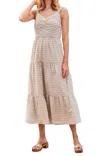 ECRU MIRREN GATHERED FRONT TIERED DRESS IN EUCALYPTUS SHADOW CHECK