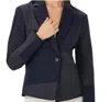 Ecru Pinstripe Patchwork Blazer In Navy In Blue
