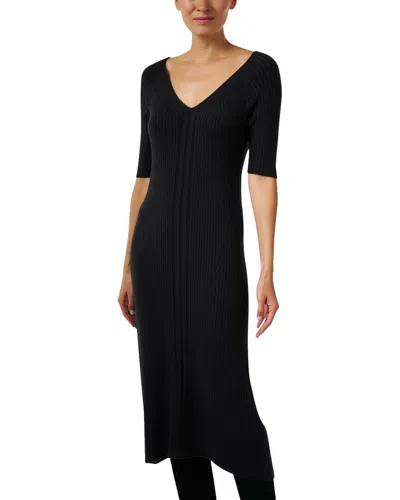 Ecru Rib Knit Dress In Black