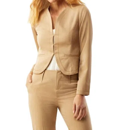 Ecru Short Jacket With Stitch Detail In Camel In Brown