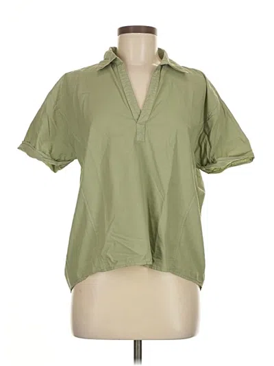 Pre-owned Ecru Short Sleeve Blouse In Green