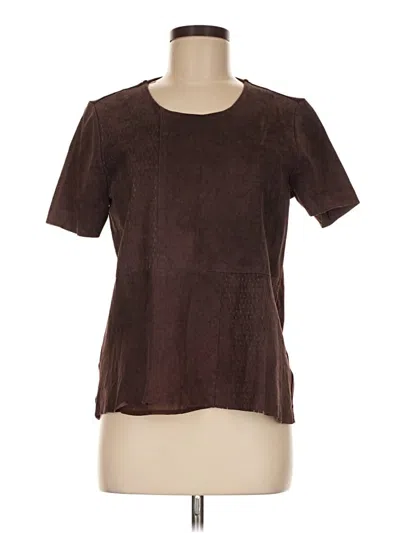 Pre-owned Ecru Short Sleeve Top Brown Crew Neck Tops