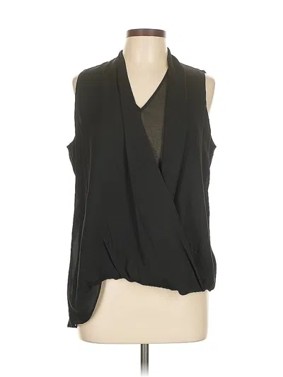 Pre-owned Ecru Sleeveless Silk Top Black Plunge Neckline Tops