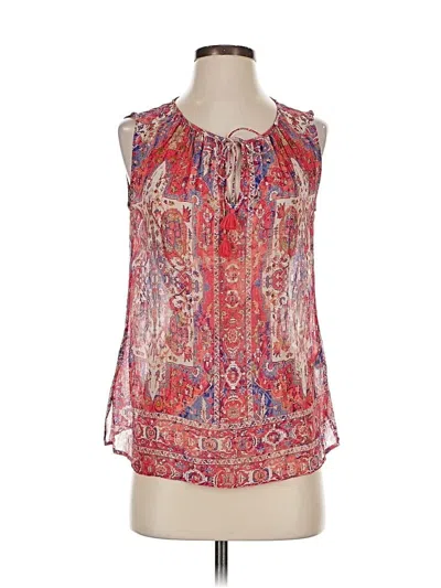 Pre-owned Ecru Sleeveless Silk Top Red Halter Neckline Tops