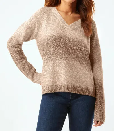 Ecru Space Dye V-neck Sweater In Neutral Ombre In Beige