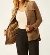 ECRU SUEDE SHIRT JACKET WITH ZIP OUT LINER IN CAMEL
