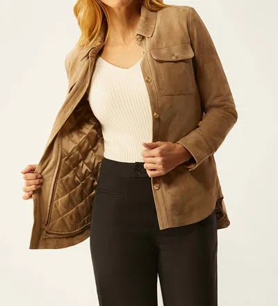 ECRU SUEDE SHIRT JACKET W/ZIP OUT LINER IN CAMEL