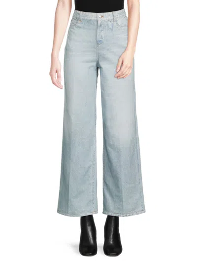 Ecru Women's Denim-print Wide-leg Sweatpants In Blue Medium