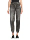 Ecru Women's Distressed Denim-print Joggers In Black