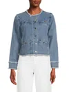Ecru Women's Frayed-trim Denim Jacket In Blue